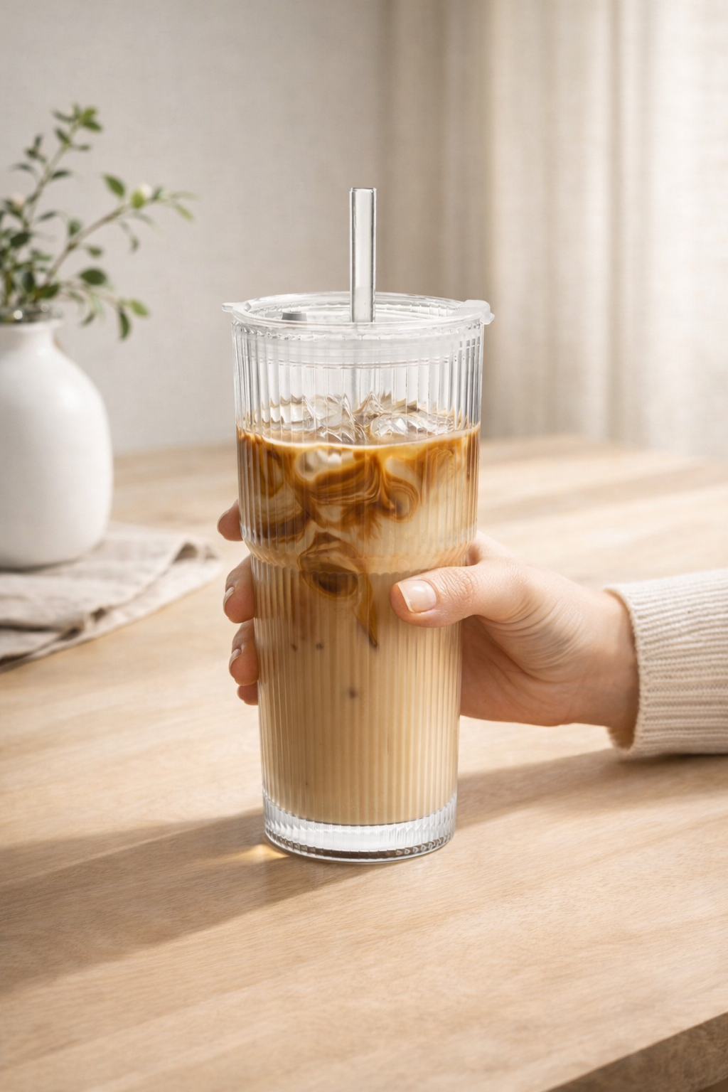 Glass Cup with Lid & Straw