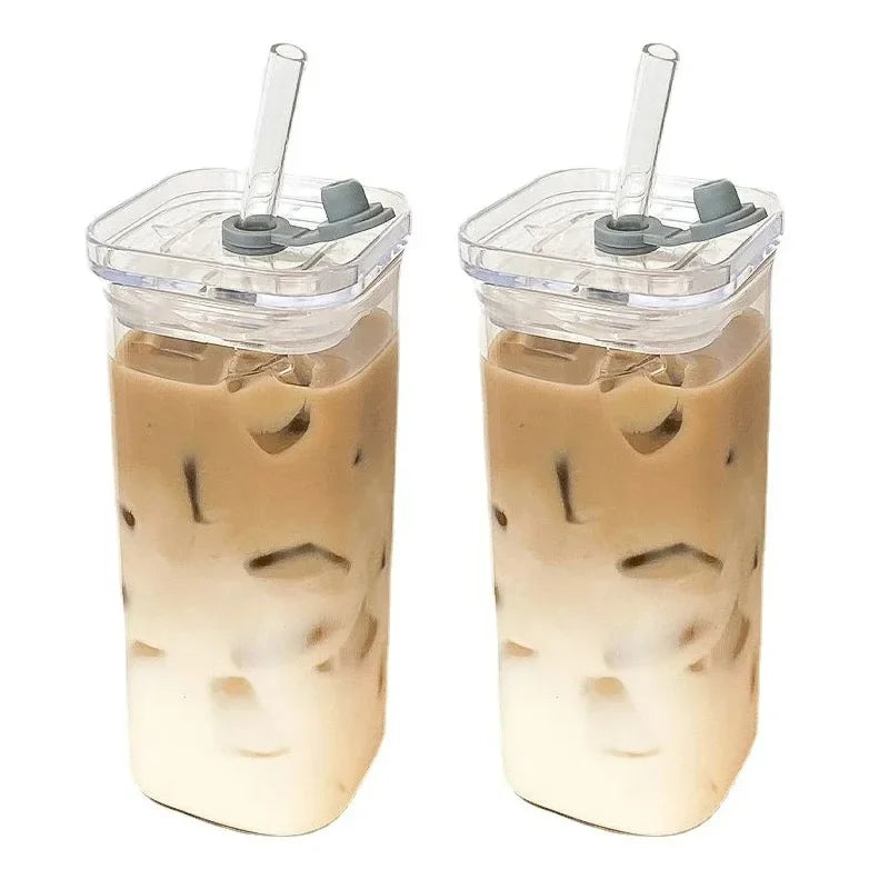 Glass Cup with Lid & Straw – 400ml